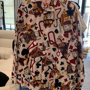 OPPO SUITS Bold Button-Up Shirt in White, Red & Yellow. 2 XL